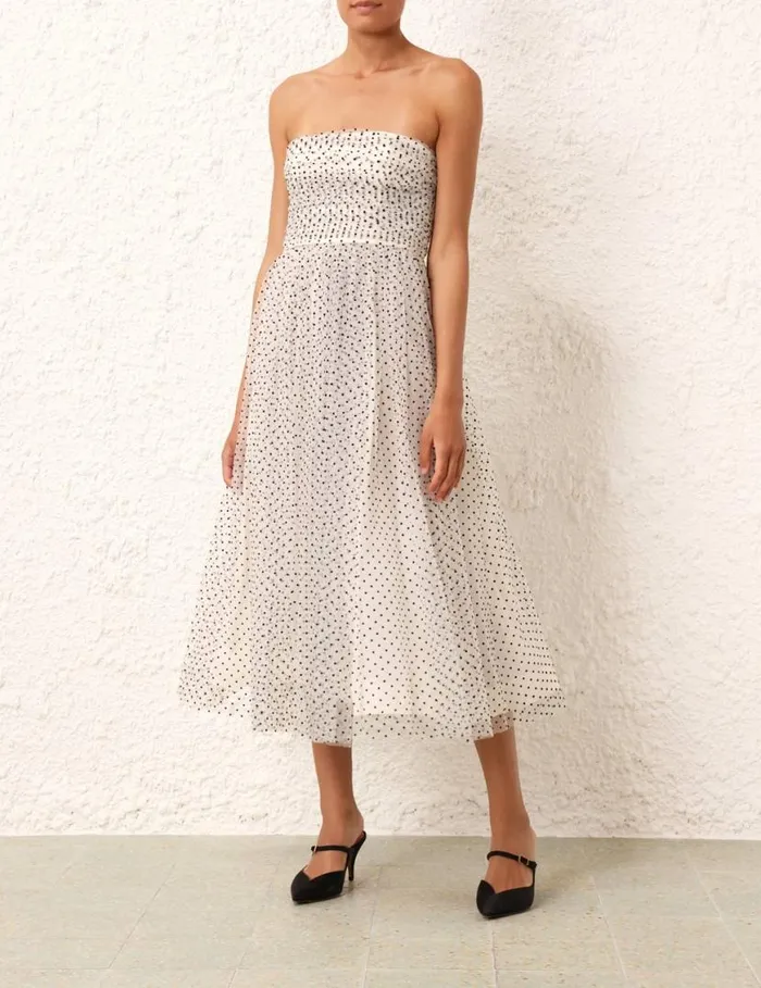 Zimmermann Dresses Tulle Midi Dress Creamblack Dot 8211 Women