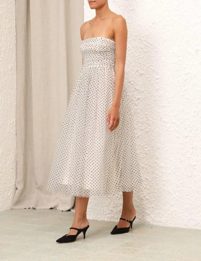 Zimmermann Dresses Tulle Midi Dress Creamblack Dot 8211 Women