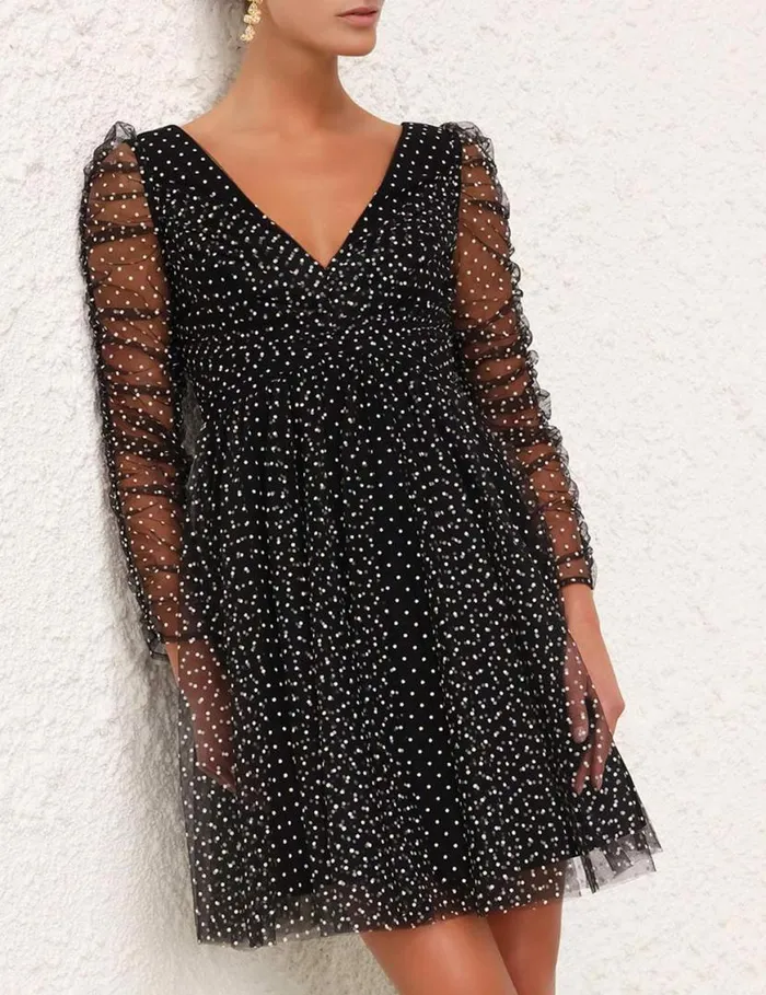 Zimmermann Dresses Tulle Mini Dress Blackcream Dot 8211 Women