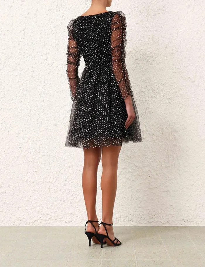 Zimmermann Dresses Tulle Mini Dress Blackcream Dot 8211 Women