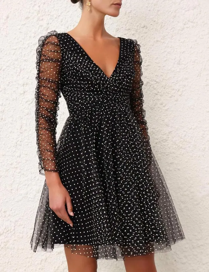 Zimmermann Dresses Tulle Mini Dress Blackcream Dot 8211 Women