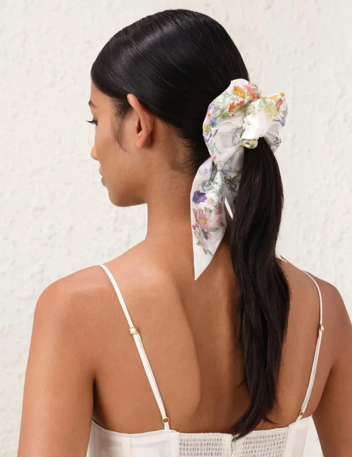 Zimmermann Hair Accessories Printed Silk Scrunchie Ivory Wild Flowers 8211 Women