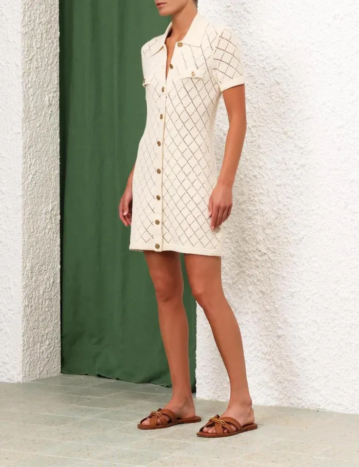Zimmermann Knitwear Matchmaker Polo Mini Dress Cream 8211 Women