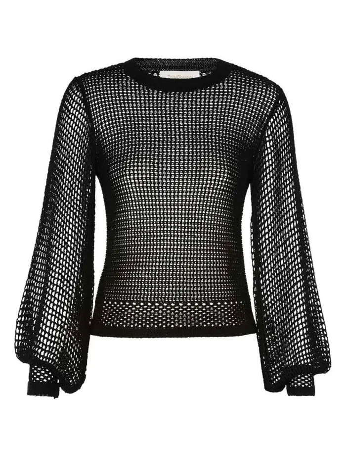 Zimmermann Knitwear Natura Crochet Blouson Top Black 8211 Women