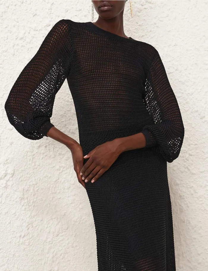 Zimmermann Knitwear Natura Crochet Blouson Top Black 8211 Women