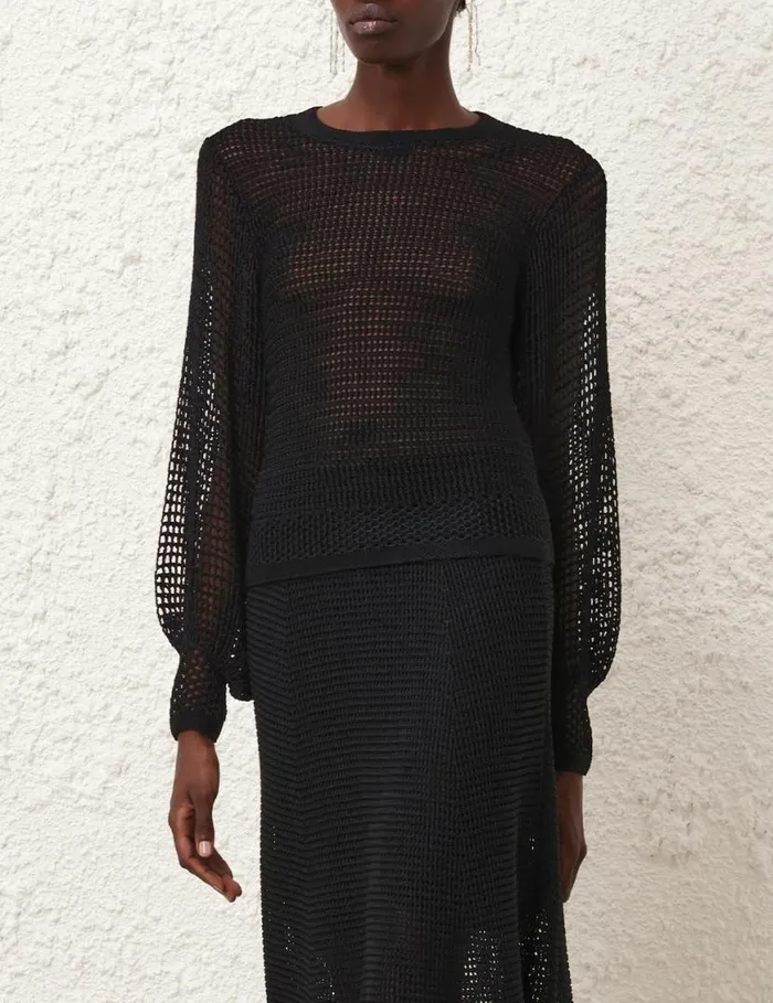 Zimmermann Knitwear Natura Crochet Blouson Top Black 8211 Women