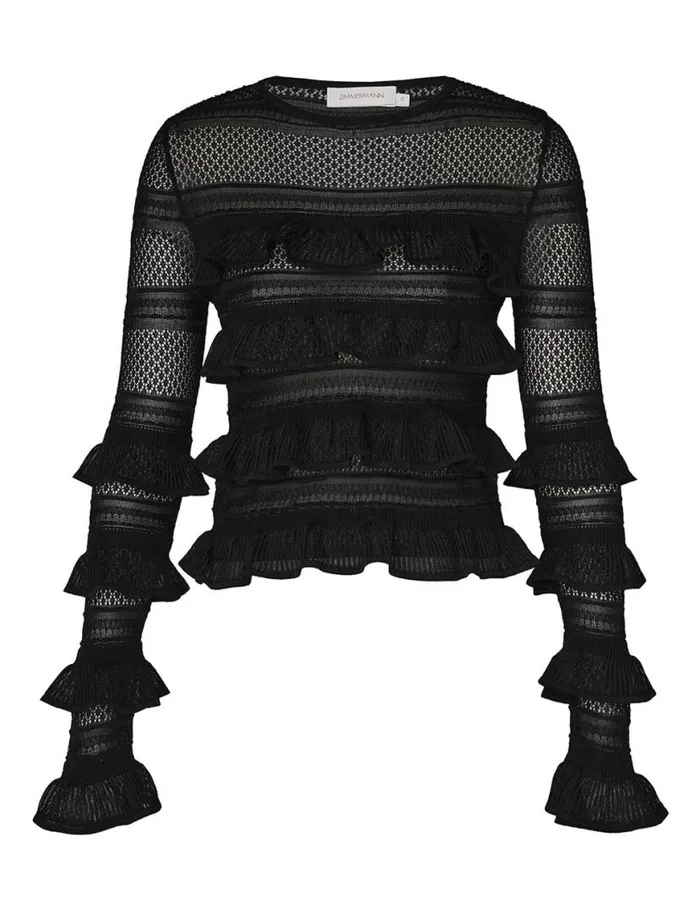 Zimmermann Knitwear Natura Frill Top Black 8211 Women