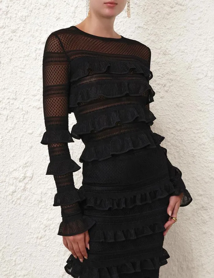 Zimmermann Knitwear Natura Frill Top Black 8211 Women