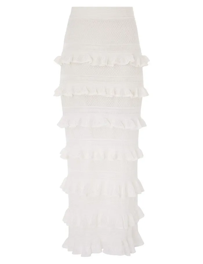 Zimmermann Skirts Natura Frill Midi Skirt Parchment 8211 Women