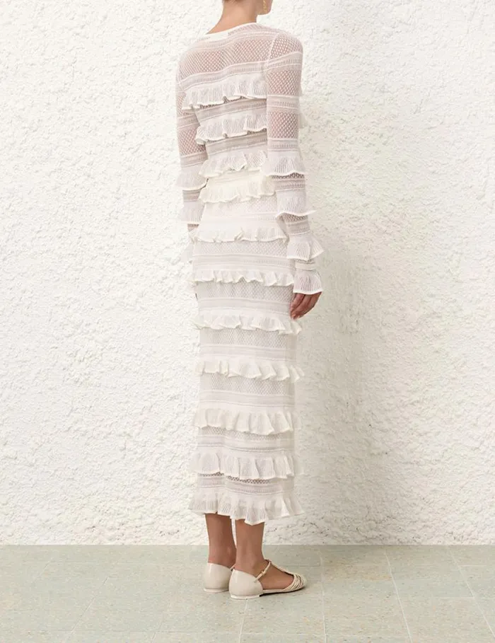 Zimmermann Skirts Natura Frill Midi Skirt Parchment 8211 Women