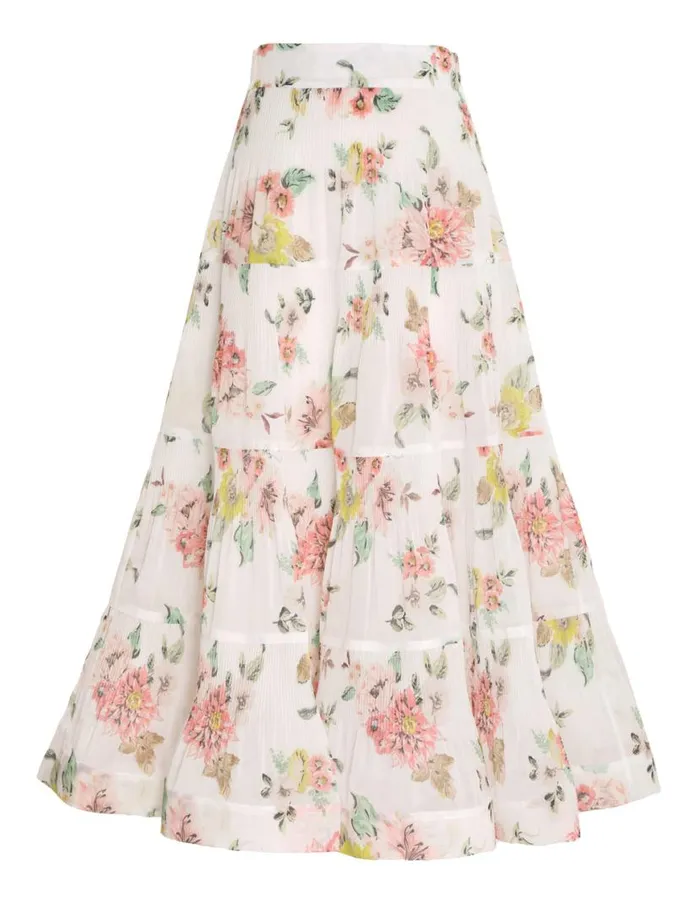 Zimmermann Skirts Pleated Midi Skirt Coral Floral 8211 Women