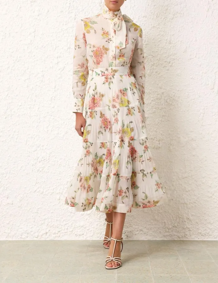 Zimmermann Skirts Pleated Midi Skirt Coral Floral 8211 Women