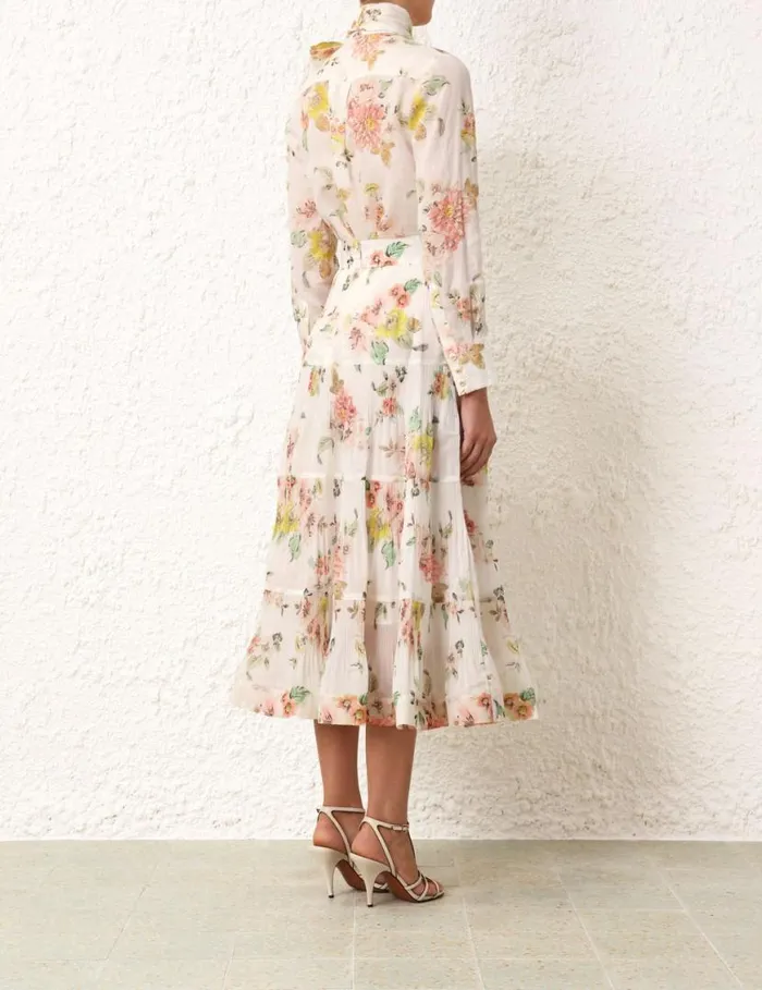 Zimmermann Skirts Pleated Midi Skirt Coral Floral 8211 Women