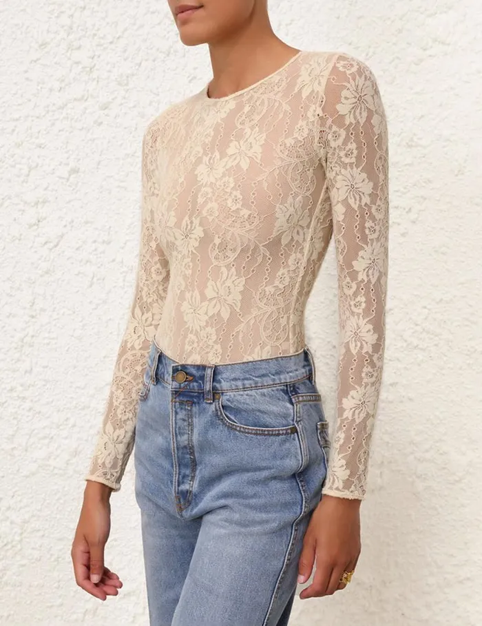 Zimmermann Tops Lace Bodysuit Parchment 8211 Women