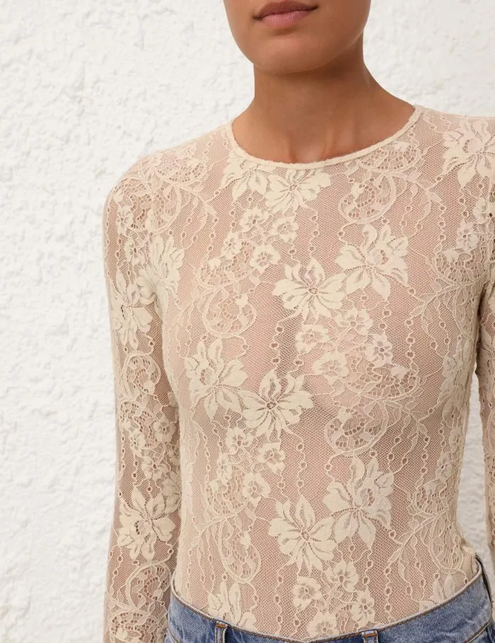 Zimmermann Tops Lace Bodysuit Parchment 8211 Women