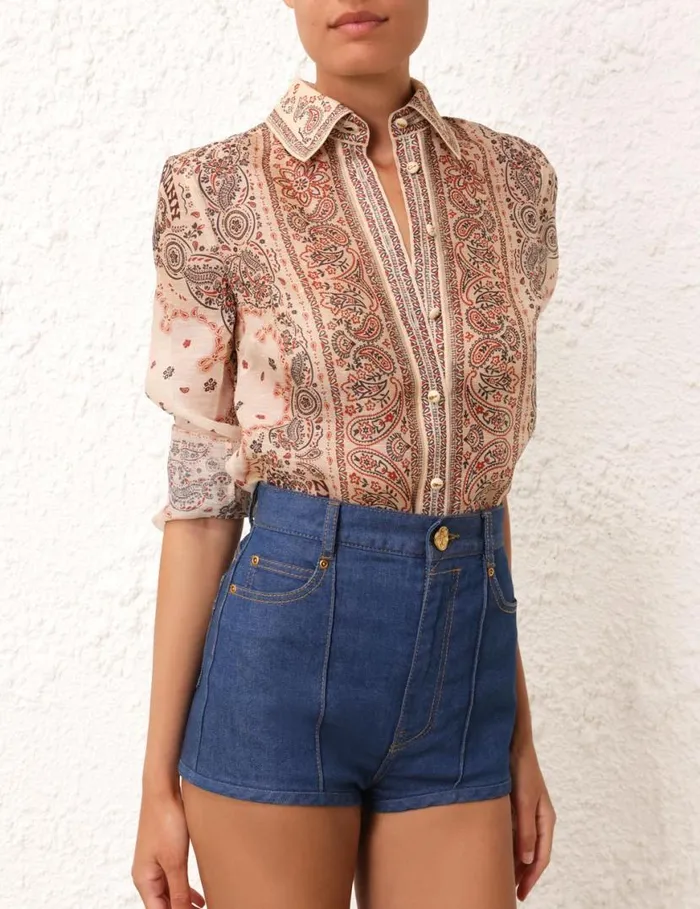 Zimmermann Tops Matchmaker Tie Neck Blouse Cream Bandana 8211 Women