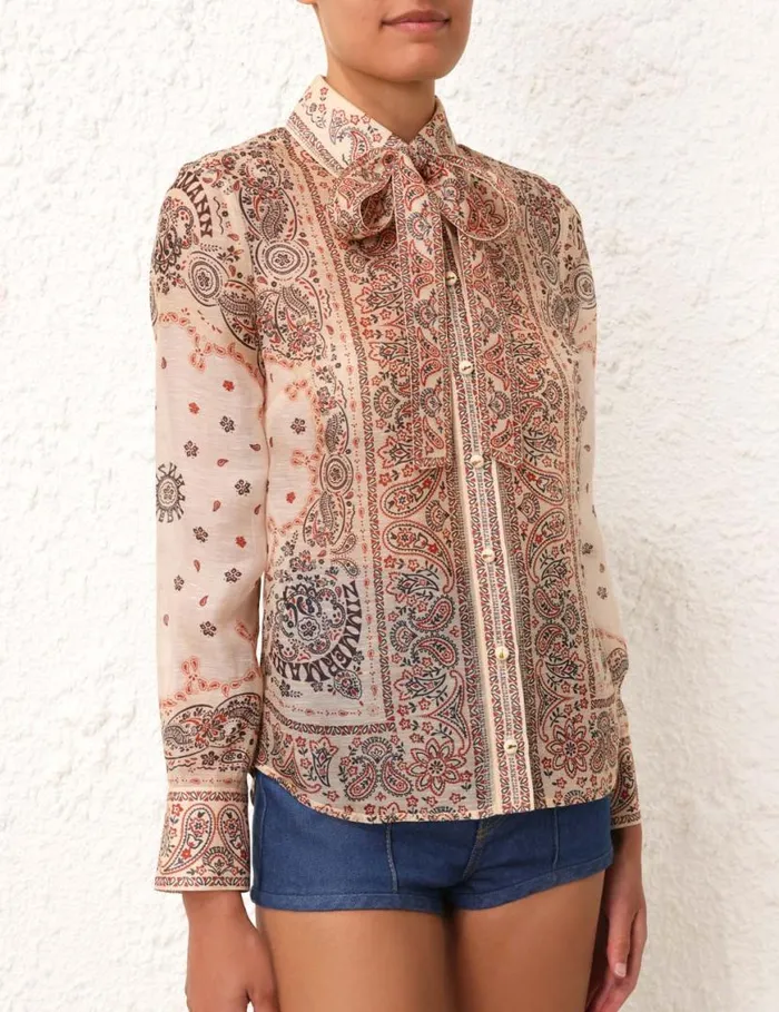 Zimmermann Tops Matchmaker Tie Neck Blouse Cream Bandana 8211 Women