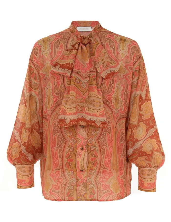 Zimmermann Tops Tranquillity Neck Tie Blouse Red Paisley 8211 Women