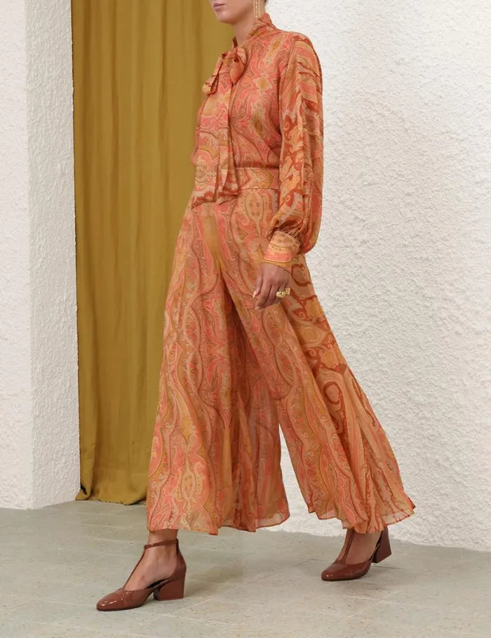 Zimmermann Tops Tranquillity Neck Tie Blouse Red Paisley 8211 Women